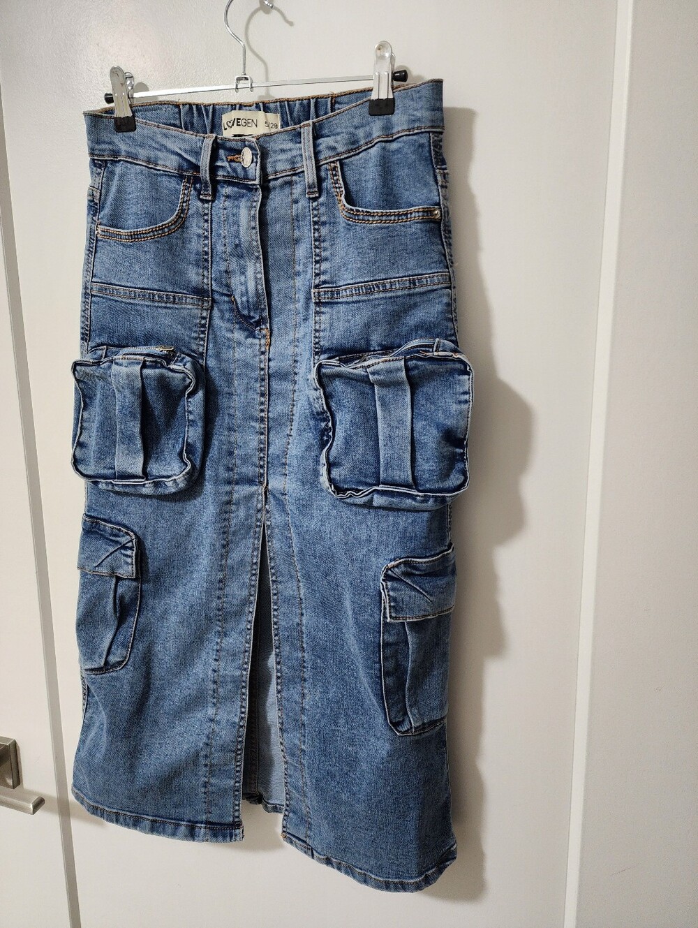 Lovegen Blue Denim Jeans Cargo Skirt SZ 5 - Picture 7 of 8